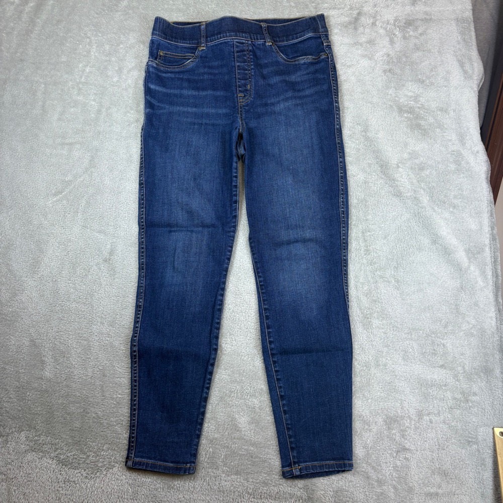 Spanx Jeans Women L (Fits 32x27) Ankle Skinny Whiskered Faded Blue Stretch